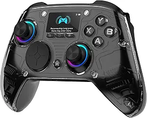 Controlador de PC AOC: controlador inalámbrico interactivo con pantalla compatible con PC/Switch/Switch 2/iOS/Android, joystick y gatillos de efecto Hall, iluminación RGB, vibración/turbo ajustable, batería de 1000 mAh (negro)