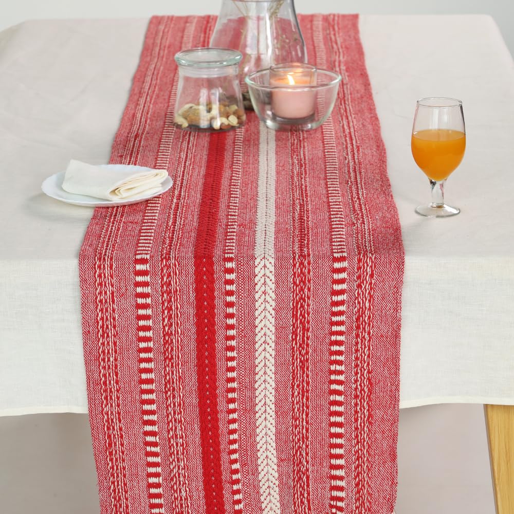 The Art Box Boho Cotton Fabric Table Runner Red