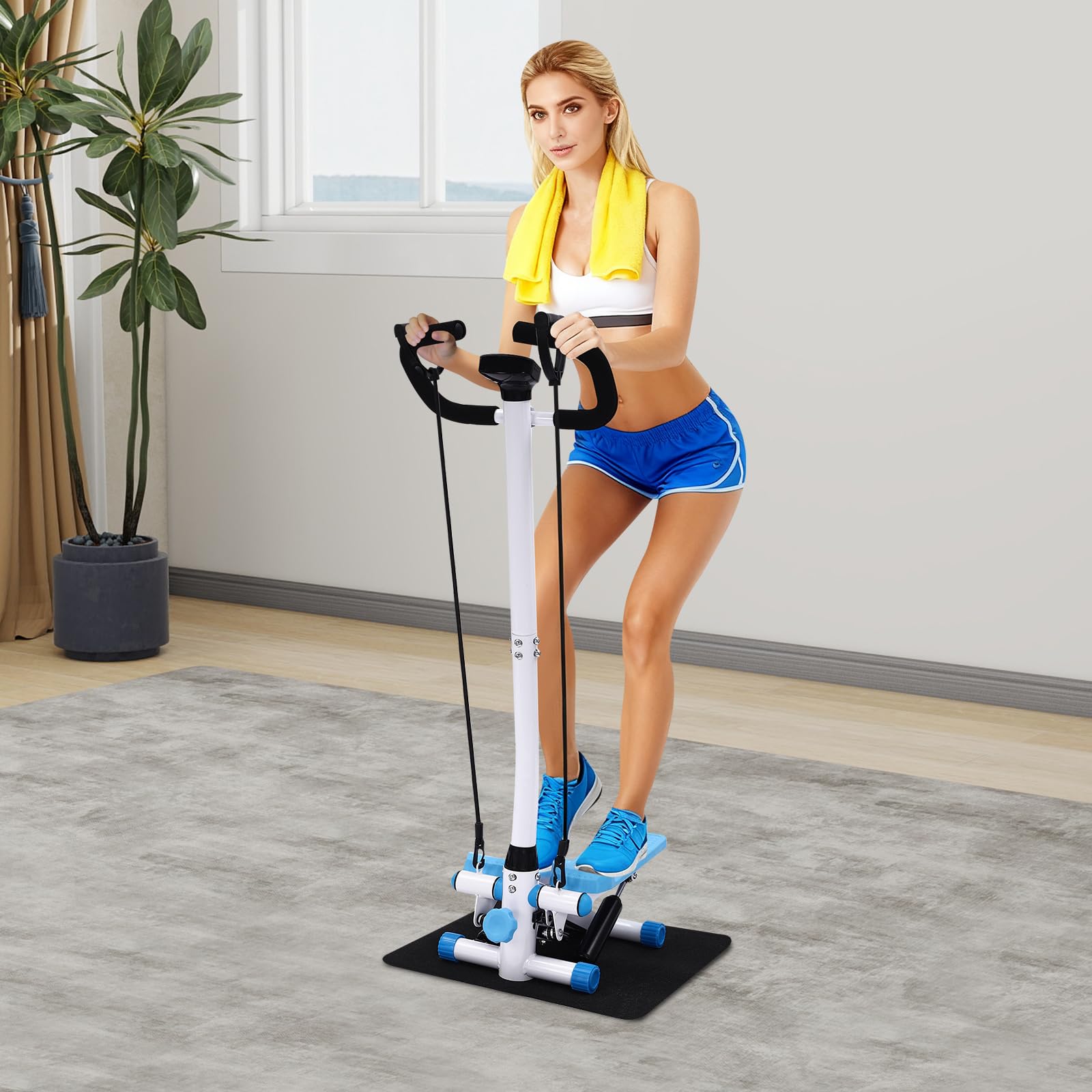 Stepper schodowy 2 w 1 do domu z linami Power Rope i kierownicą, z monitorem LCD, cichy trener do 150 kg, stepper fitness do efektywnego treningu nóg, ramion, pośladków, odchudzania i kształtowania