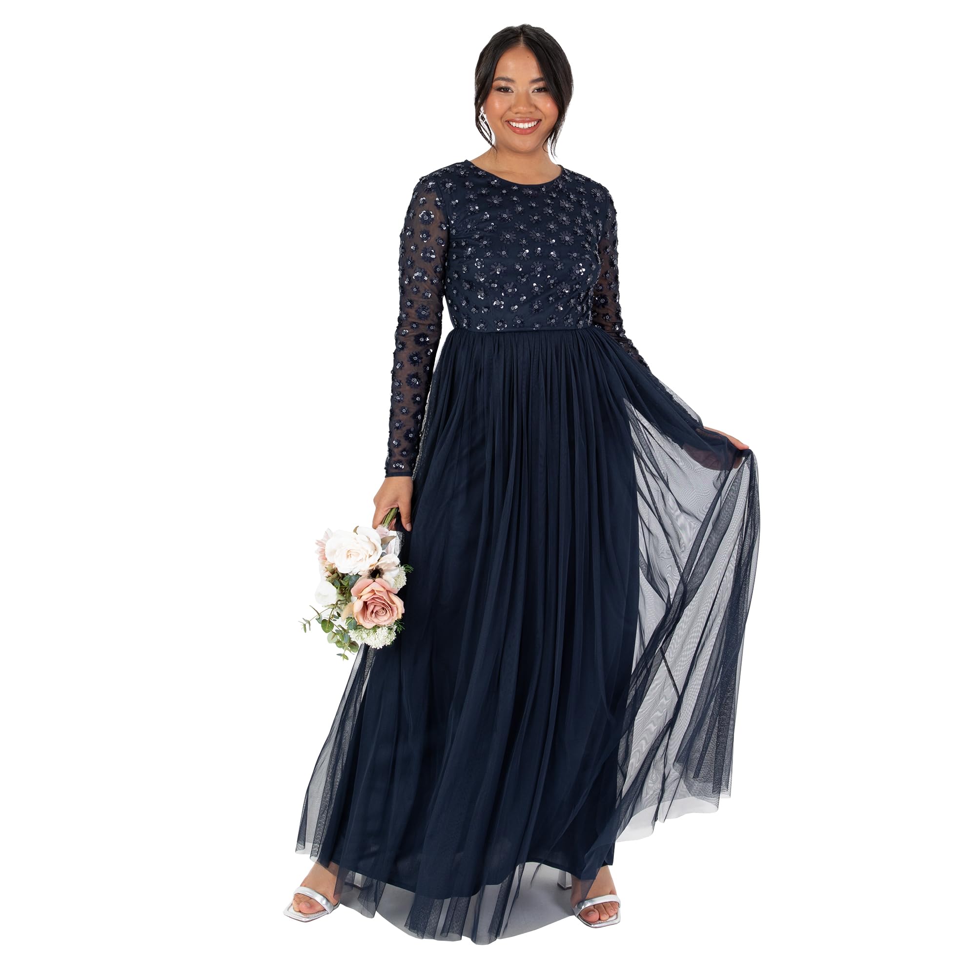 Maya Deluxe Floral Embellished Maxi Dress - Dark Navy - Size 14