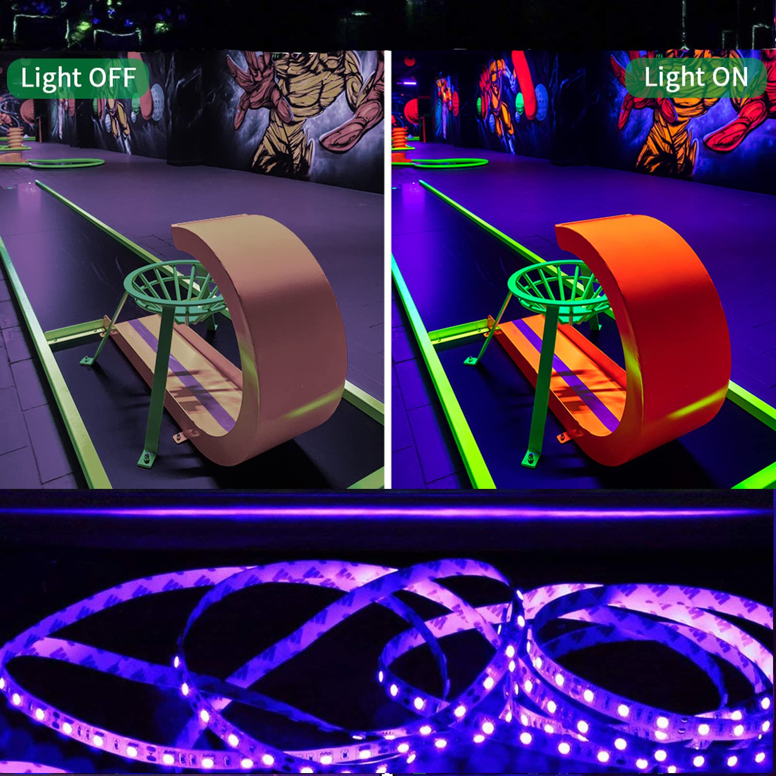 Tira LED de Luz Negra 10m, Luz UV Ultravioleta para Navidad,600 LEDs 12V 2835 con Adaptador Incluido, Iluminación Flexible para Interiores: Bar,Club,DJ,Discoteca, Fiesta,KTV,Pintura Corporal
