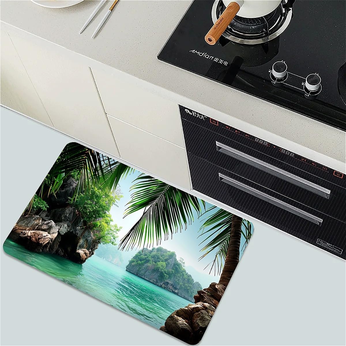 Diatomaceous Earth Bath Mat,Tropical Island Non-Slip Volume Super Absorbent Fast Drying Eco-Friendly Easy to Clean for Bathroom Kitchen Door mat 20×31Inch (50 * 80cm)