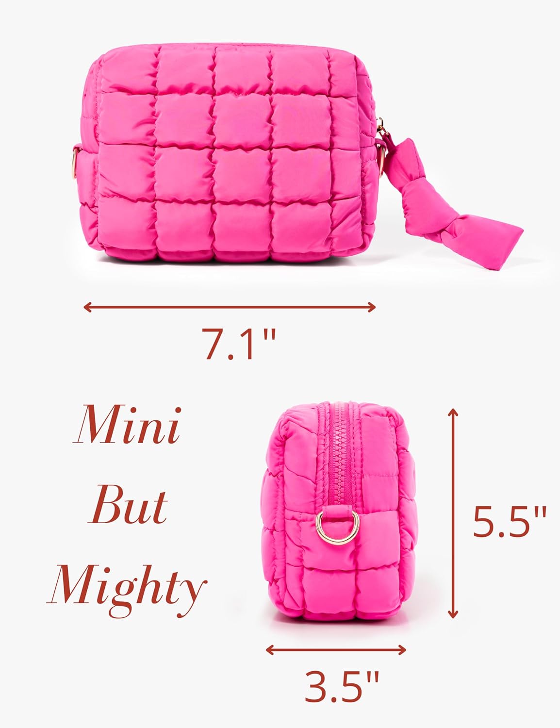 Yarnic Quilted Makeup Bag Cosmetic Bag, Travel Toiletry Bag for Women, Cute Makeup Bag Organizer Puffer Makeup Pouch (Neon Pink, S) image 3