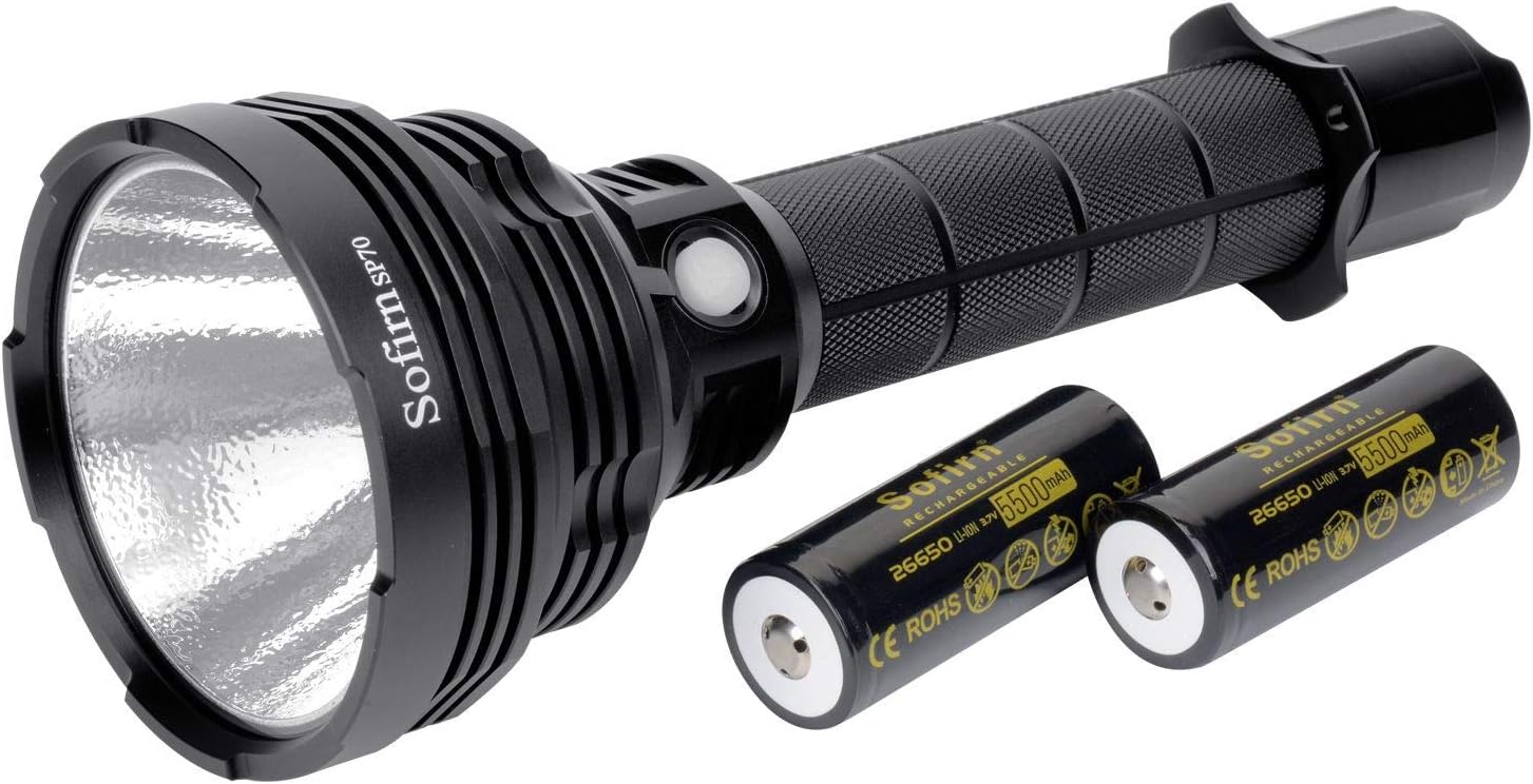 Sofirn Led Torch, SP70 Powerful Flashlight 5500 Lumen, XHP70.2 with 26650 Battery Charging Slot for Hunting Fishing [Energy Class A++]
