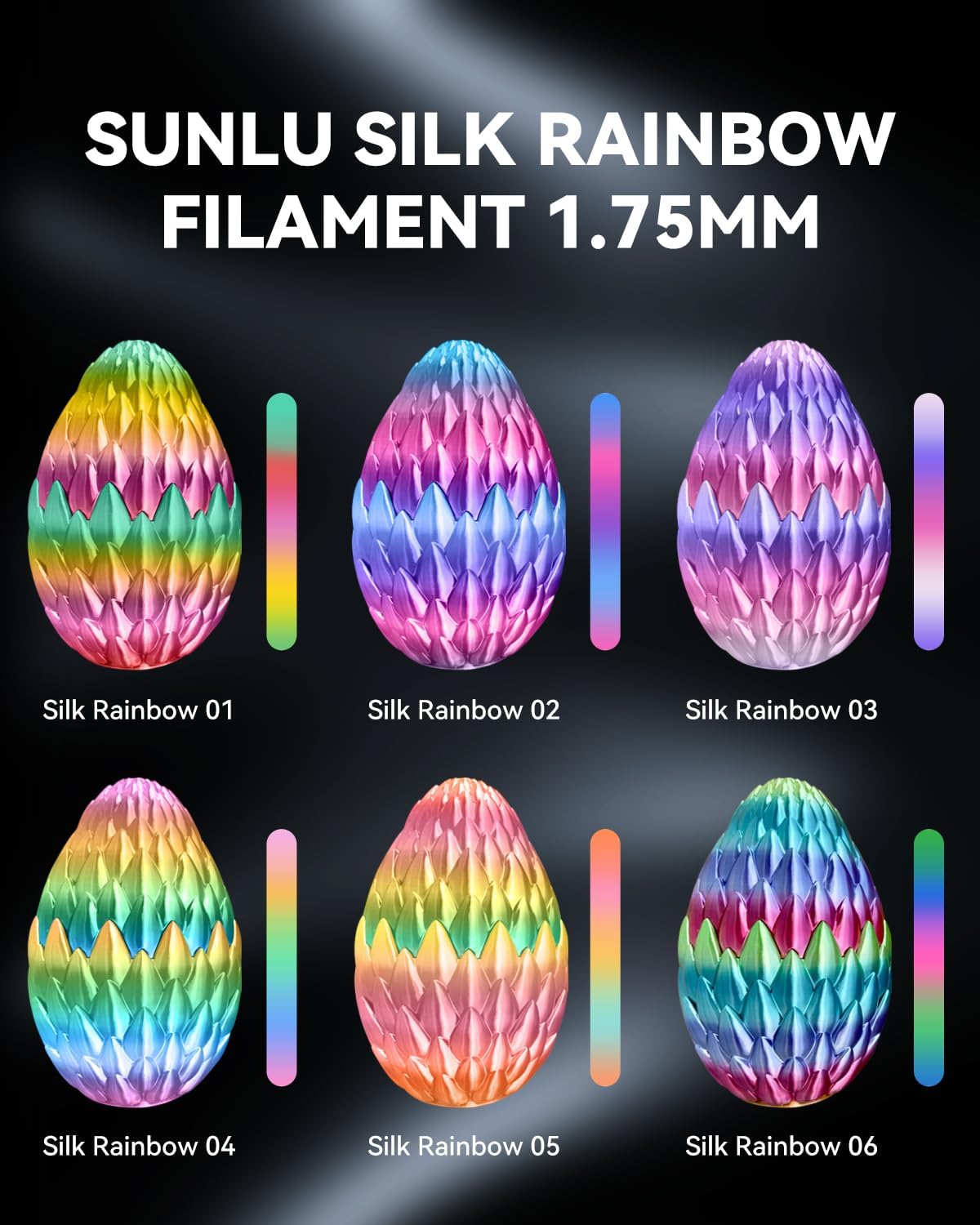 SUNLU Silk Rainbow PLA Filament, Multicolor Silk 3D Printer Filament 1.75mm +/- 0.02mm, Fast Color Change Each 8 Meters, 330 Meters, 1kg/2.2lbs, Silk Rainbow Filament(Pink-Yellow-Blue-Green) - Image 4