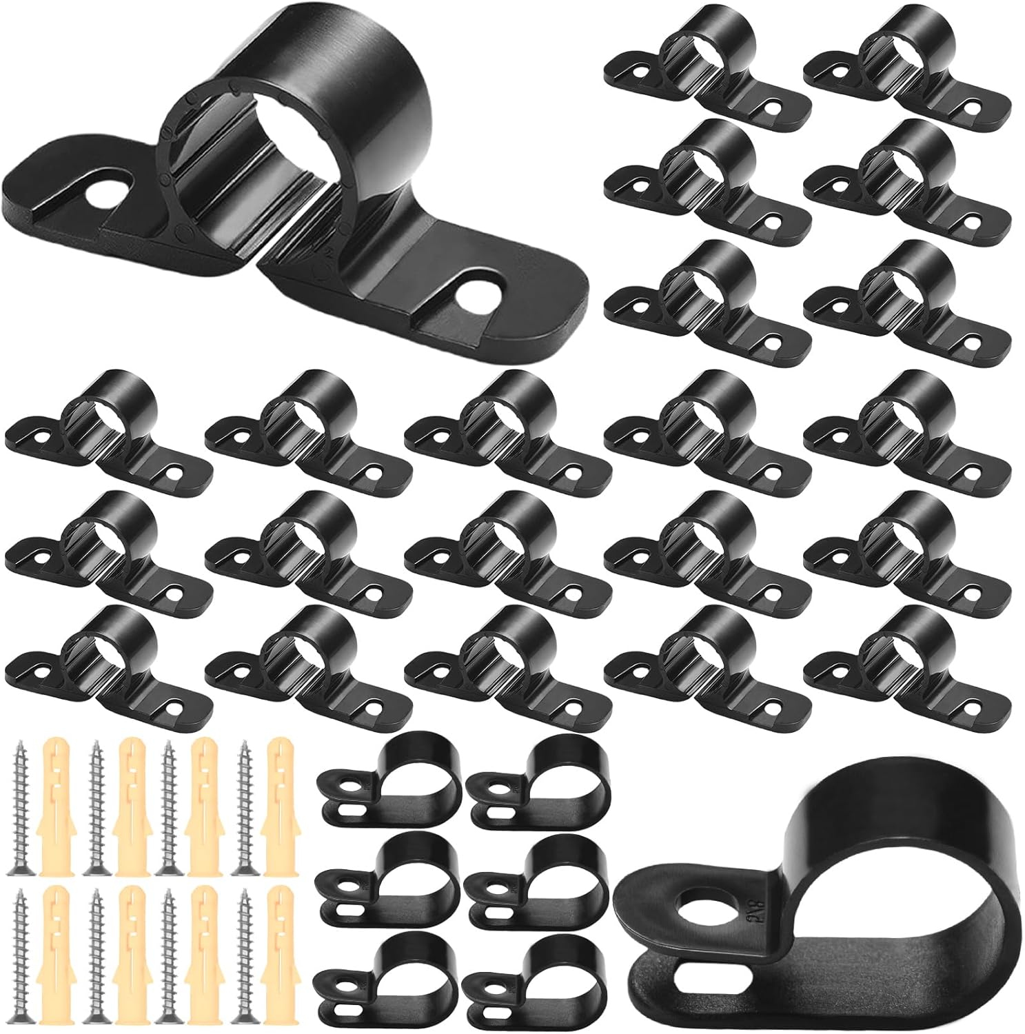 Total 380PCS Pex Support Pipe Supports Sets,Pex Hanger 100 Pack 1/2 Inch,R-Type Nylon Clamps 40 Pack with 240 pcs Screws for Pex, Copper, CPVC