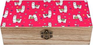 Keepsake Case with Hinged Lid Decorative Small Wooden Box Red Alpacas Llama Coral Floral Gift Box Container Rectangle Memory Box for Christmas Holiday Wedding