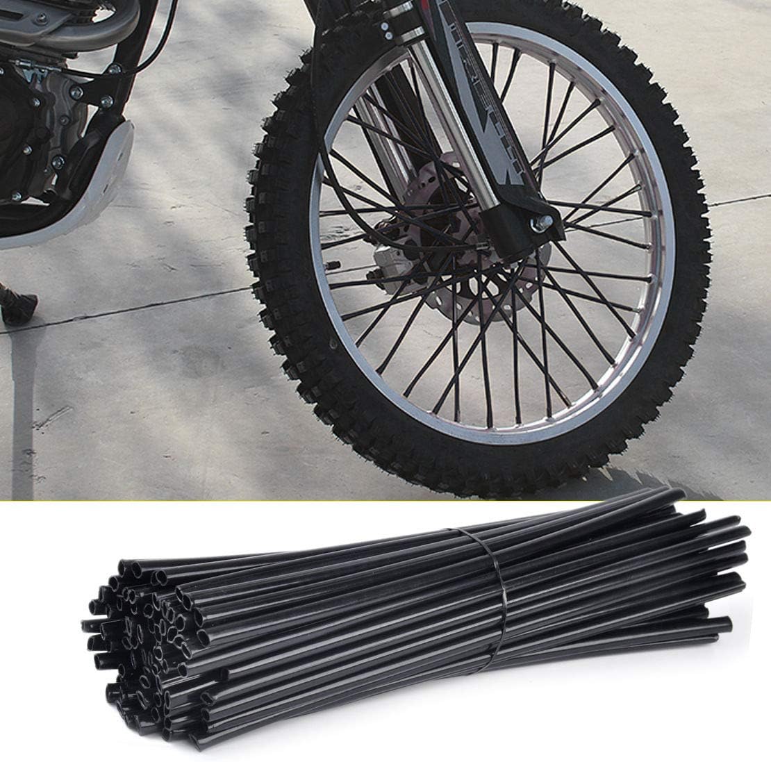Black 72Pcs Universal Wheel Spoke Rim Skins Cover 19"-21" Dirt Bike Rims Spoke Coat compatible with For Harley Dyna FLHT