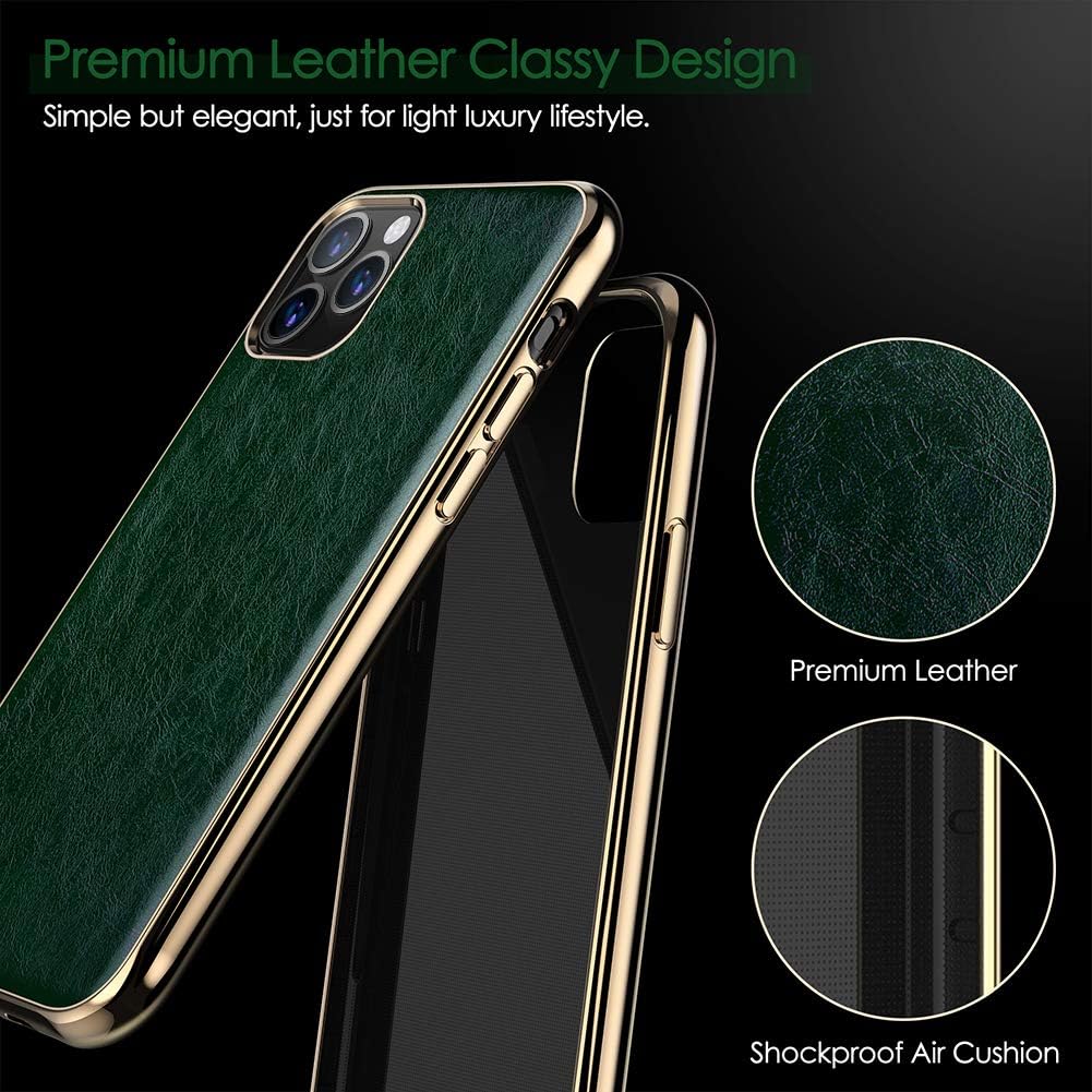 LOHASIC for iPhone 11 Pro Max Case, Slim Luxury Business PU Leather Cover Soft Shockproof Bumper Non-Slip Grip Protective Phone Cases Compatible with Apple iPhone 11 Pro Max 6.5 inch - Green