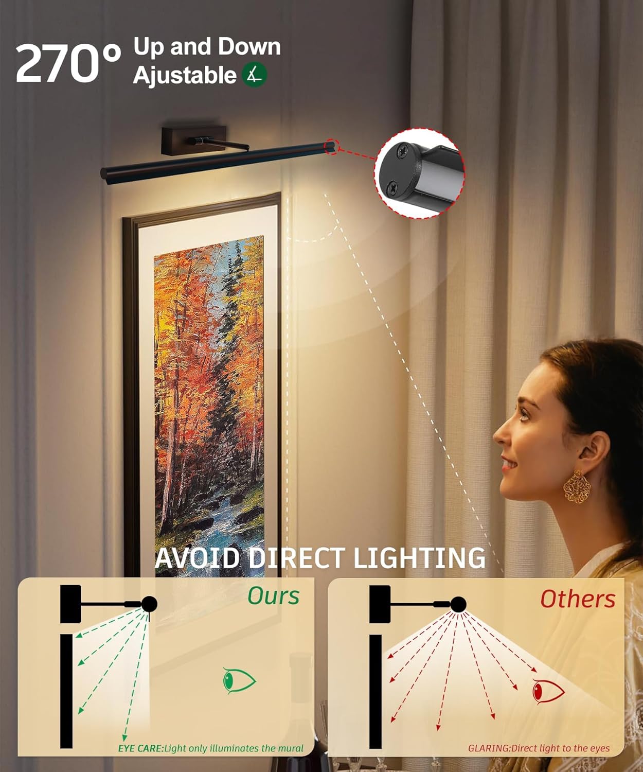 Battery Operated Picture Light with Wireless Remote 3CCT Dimmable Black Wall Art Lights for Paintings 3 Colors Rechargeable home decor Gallery Light 16’‘ Artwork Lighting for Canvas Timer Function