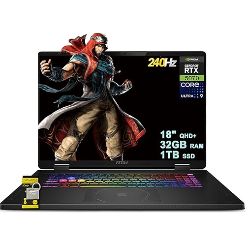 MSI Crosshair 18 HX AI Gaming Laptop 18" QHD+ 240Hz (100% DCI-P3) Intel 24-core Ultra 9 275HX (>i9-14900HX) 32GB DDR5 1TB SSD GeForce RTX 5070 (Up to 798 AI TOPS) RGB Backlit Thunderbolt Win11 ICP Hub
