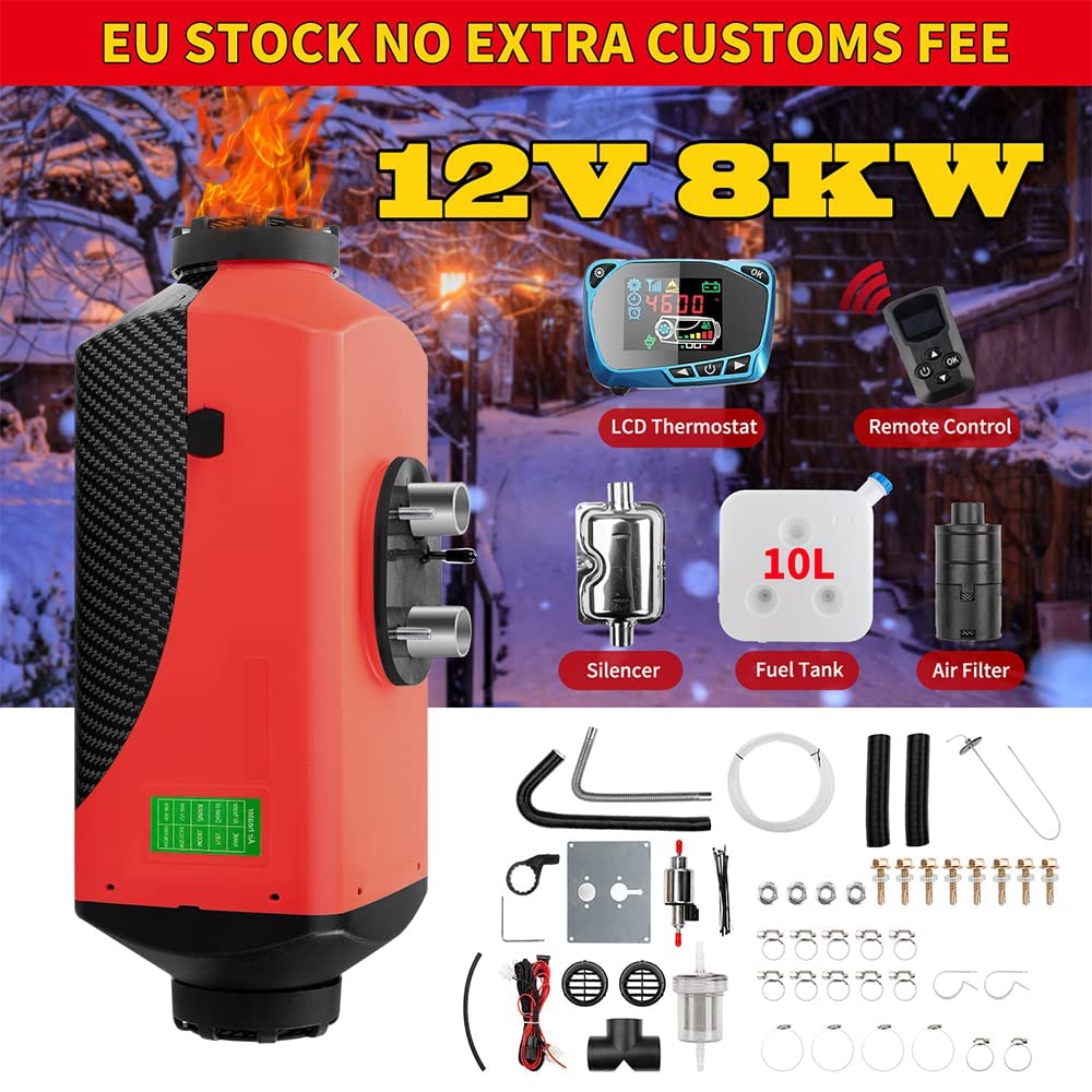 Calefacción Estacionaria 12V, Calefaccion Diesel Ajustable con Pantalla LCD, Calentador de Aire Diésel con Control Remoto, Bajo Consumo para Coche Furgoneta, Automóvil Camiones Barco Autobús
