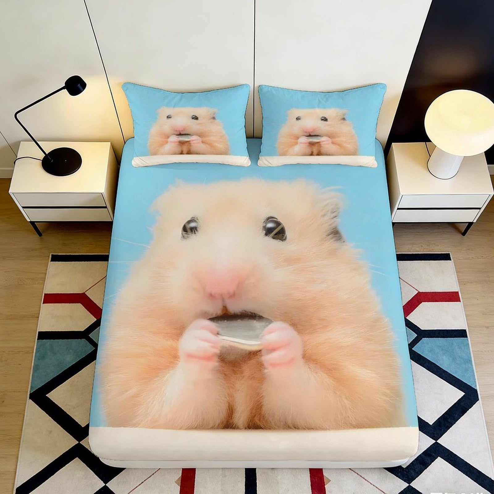 Pnayamiorkfel Style-8 3D Printed Cute Hamster Fitted Sheet Microfiber Soft Blue Animal Bed Cover For Bedroom Dorm Mattress Protection Decor 90X200x25cm