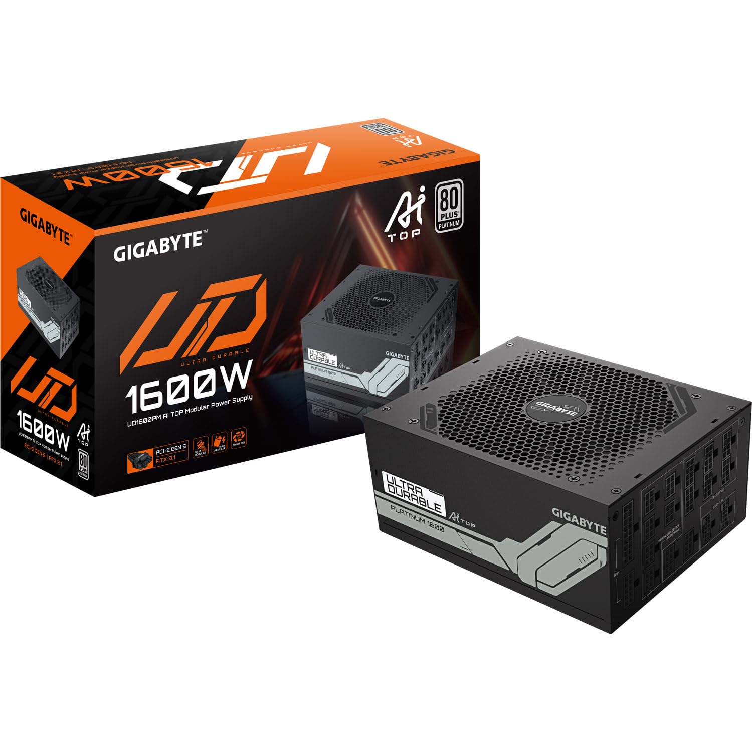 GIGABYTE UD1600PM PG5 AI TOP Netzteil - PCIe 5.0, 80 Plus Platinum, Vollmodulares Design, 120-mm-Lüfter, ATX 3.1 kompatibel, EU-Stecker