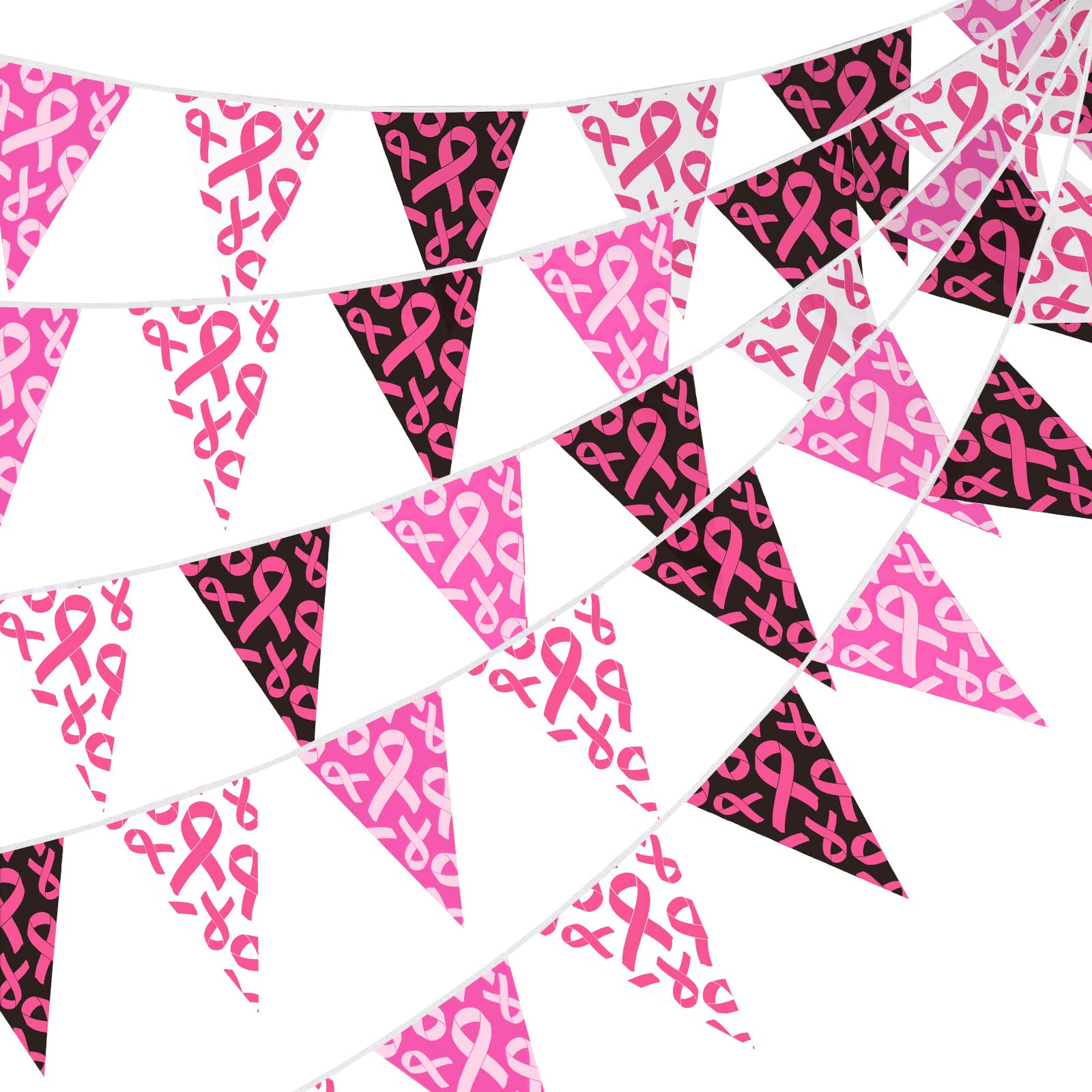 49 ft Breast Cancer Pennant Banner, Breast Cancer Ribbon Hope Faith Strength Courage Pink Banner Triangle Flag Backdrop for Charitable Causes Road Race Survivor Party Supplies, 7.4 x 10.8 In (Vibrant)