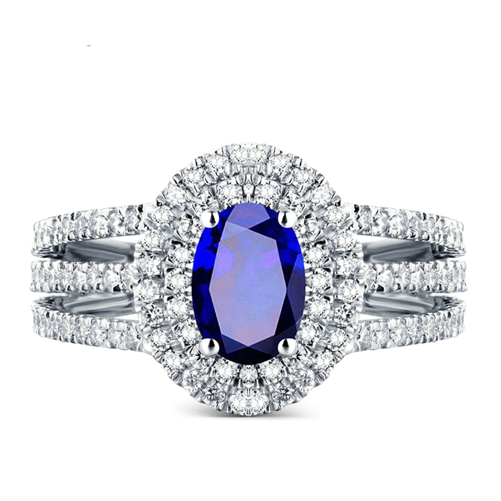 Anillo de mujer de oro 750 de 18 quilates, de compromiso, girasol con zafiro de 1,35 quilates y diamante de 1 ct, anillos de boda para mujer, talla 49 (15,6) 63 (20,1)