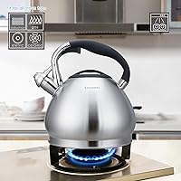 Vista 3 de Easyworkz Hervidor de té silbante de acero inoxidable de grado alimenticio con silbato fuerte, 2.4 cuartos de galón (2.3 l)