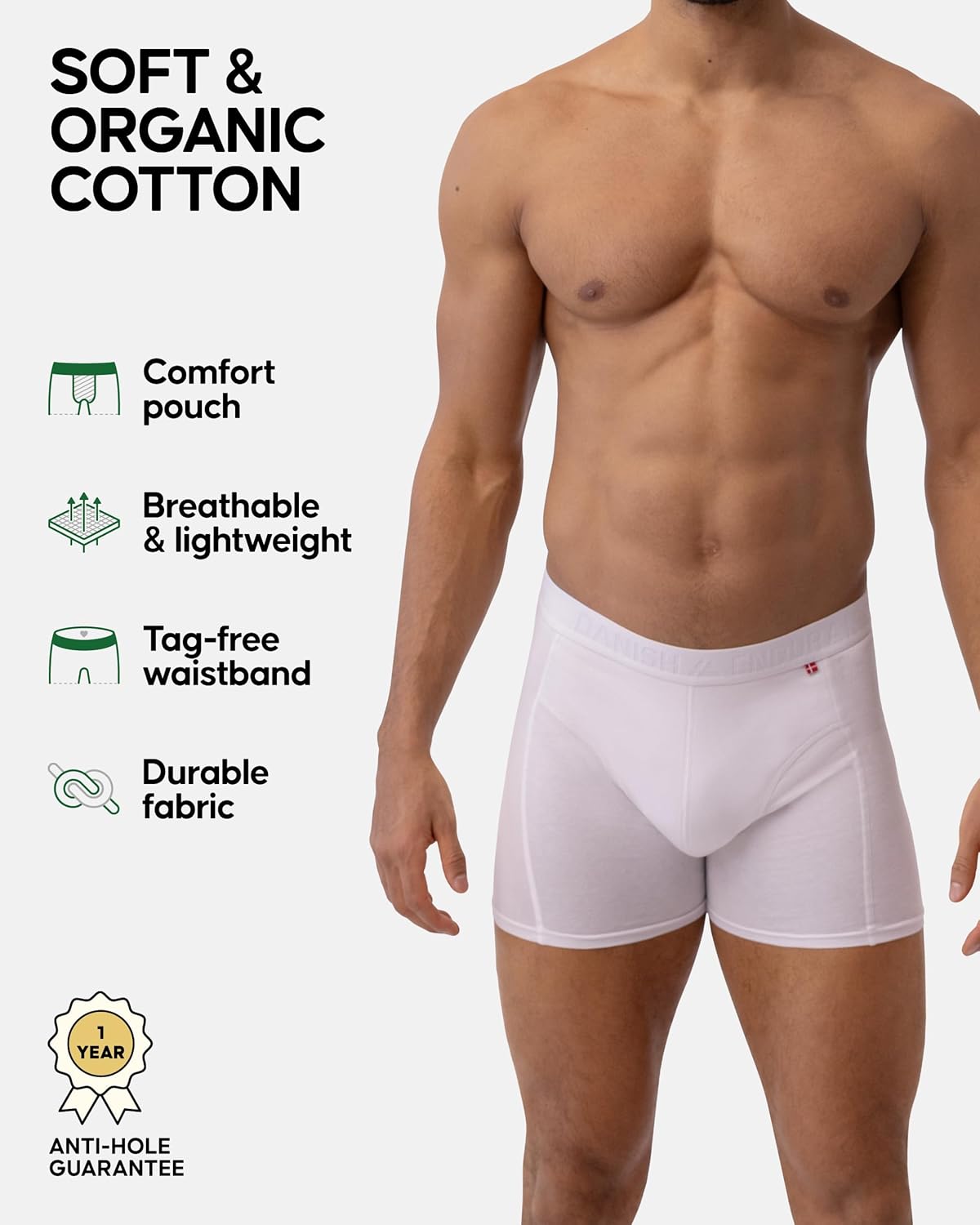 DANISH ENDURANCE Men's Organic Cotton Boxer Briefs, Tag-free Underwear, 3 & 6 Pack - Image 2