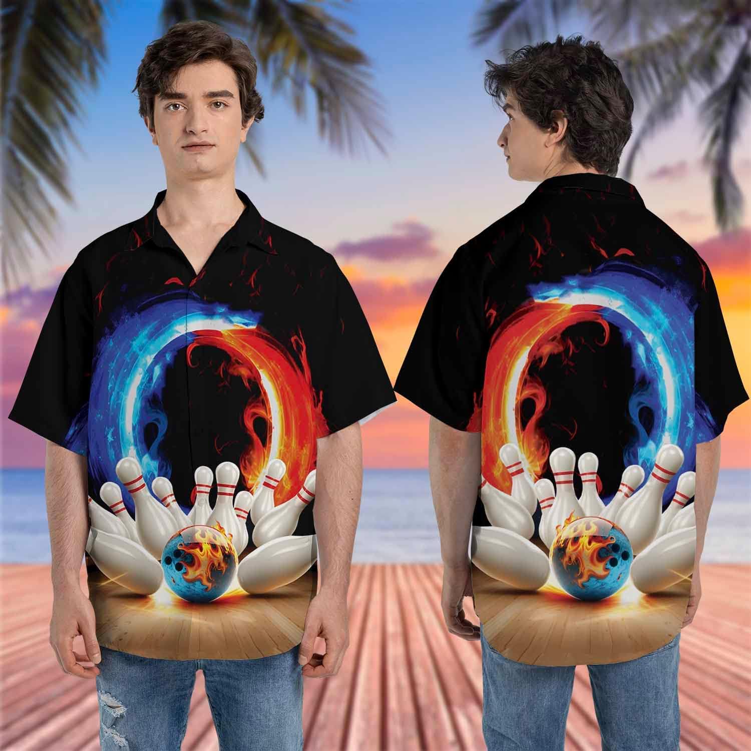 Bowling Hawaiian Shirt for Men - Team Game Button Down Shirt Men, Mens Hawaiian Shirt Set 30