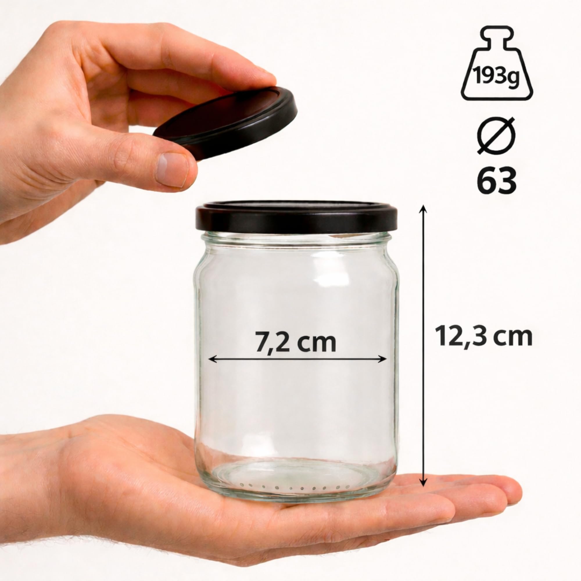 6er Set Einmachgläser 375 ml mit Twist-Off Deckel Ø 63 mm – Dickwandige, luftdichte Dessertgläser, spülmaschinenfest, ideal für Marmelade & Eingemachtes - Schwarz