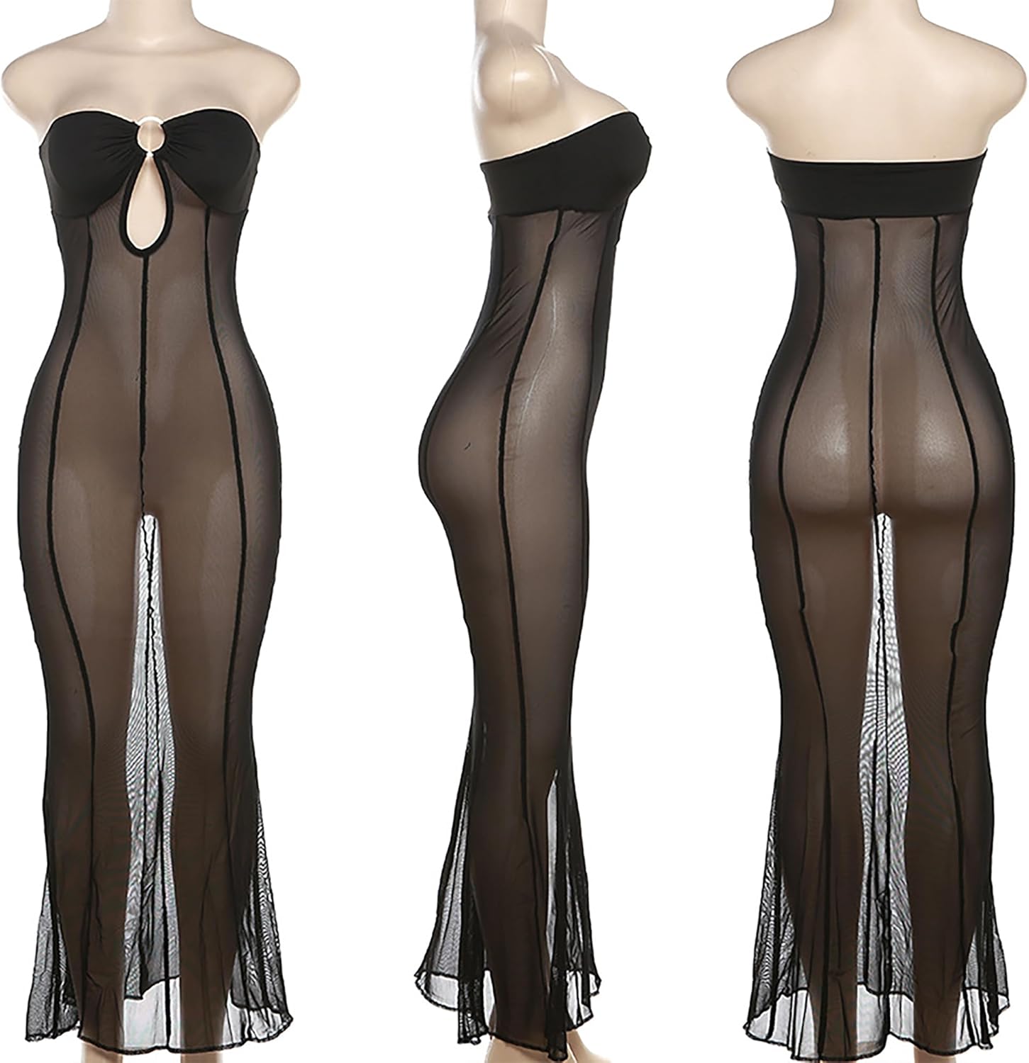 Mingnos Sexy Off Shoulder Mesh Dress for Women, Cutout See Through Sheer Bodycon Dresses for Party, Evening, Date Night - Image 7