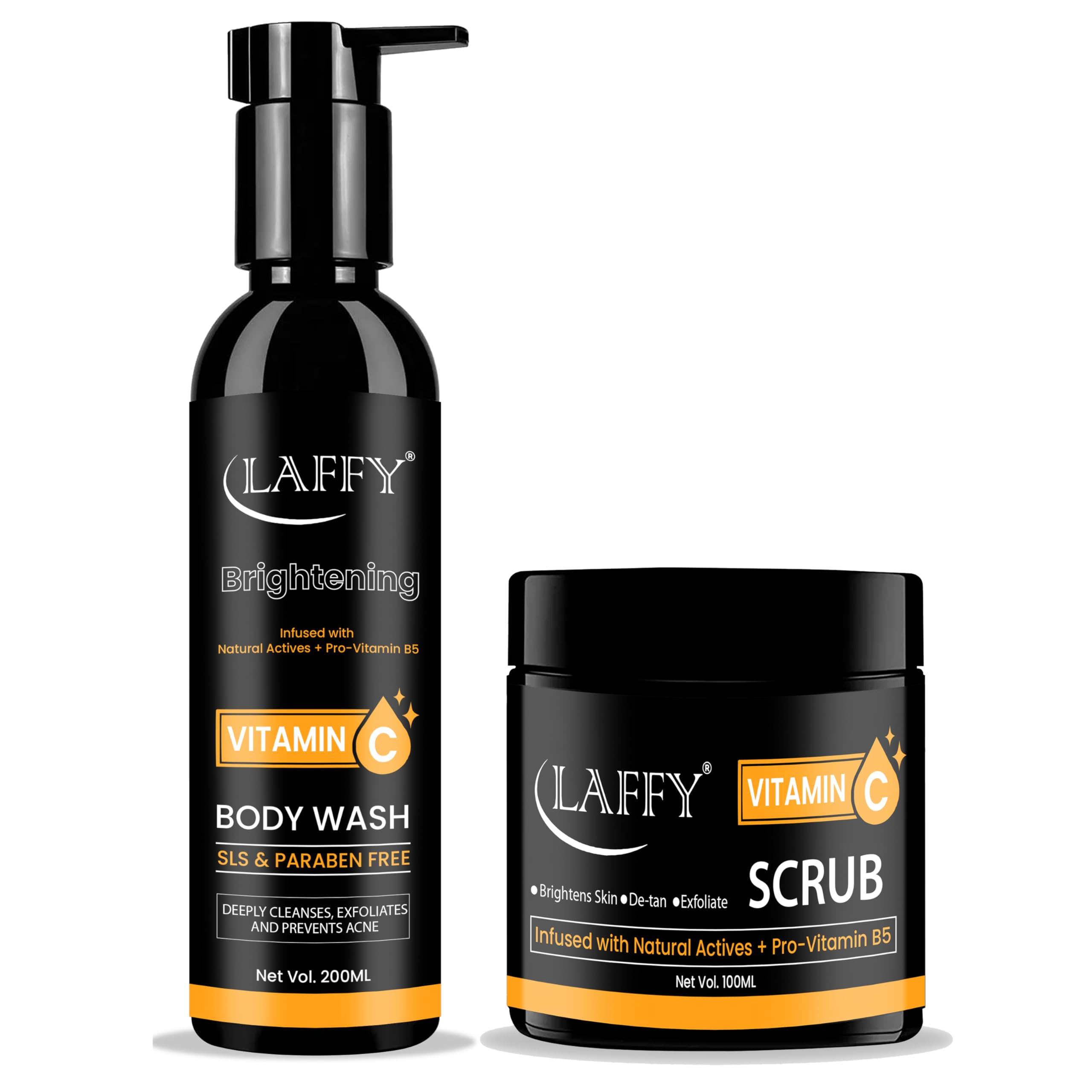 LAFFY - Vitamin C Body Wash (200ml) & Vitamin C Face Scrub (100g) COMBO | Brightening, Deep Cleansing, Exfoliation & Hydration | With Natural Actives | Set of 2-picture-15