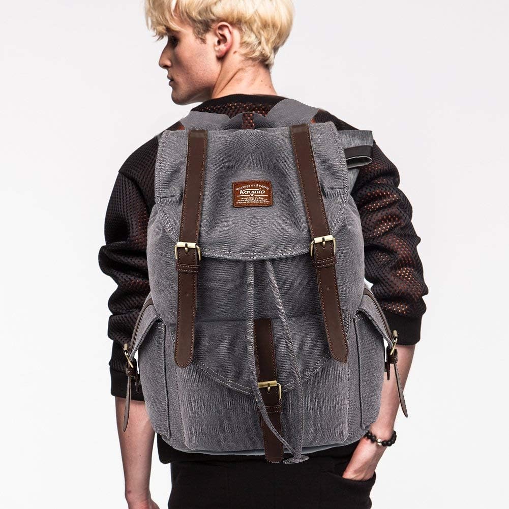 KAUKKO Vintage Canvas Backpack Outdoor Travel Hiking Rucksack