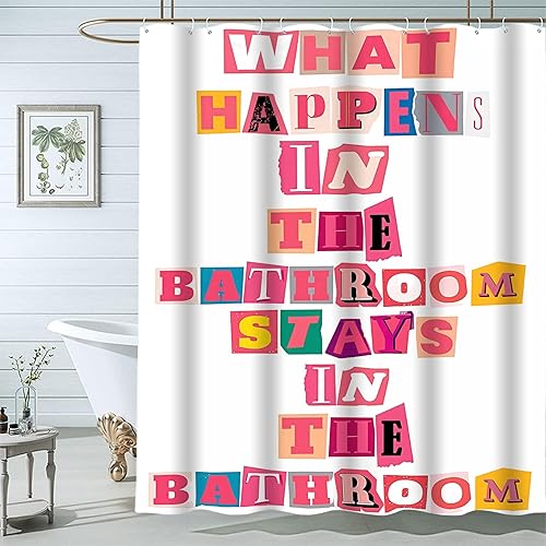 Miniatura 7 de Cortina de ducha colorida y divertida con reglas de baño, 60 pulgadas de ancho x 72 pulgadas de largo, para niña de moda, rosa, con cita divertida,
