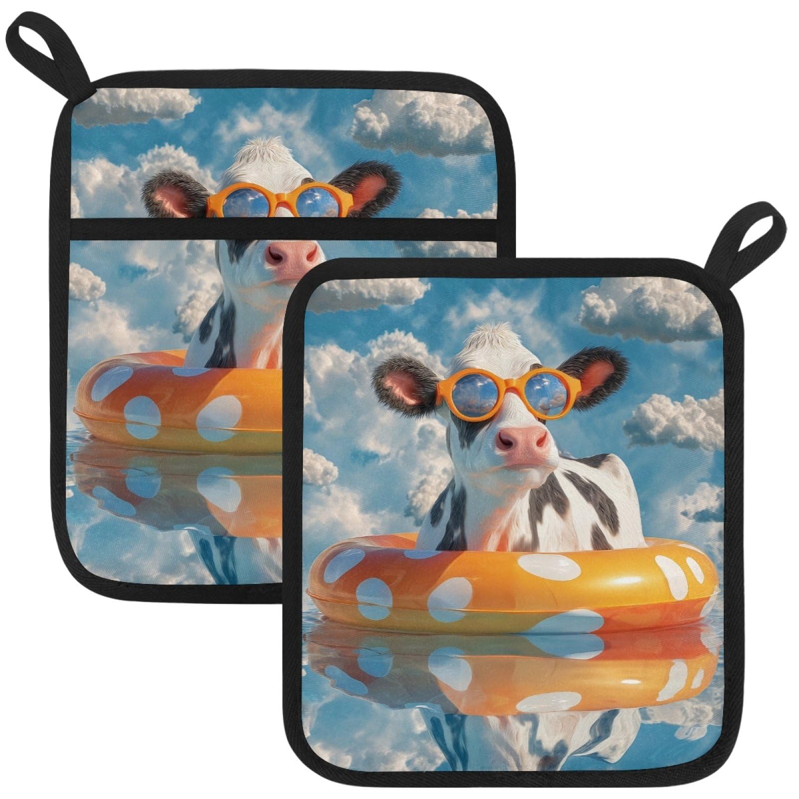 VAPOKF Summer Cow Kitchen Hot Pot Holder, Pot Holders Heat Resistant Pot Holder with Pocket Heat Resistant Trivets for Hot Pans Cotton Pot Mitts for Kitchen Cooking Baking