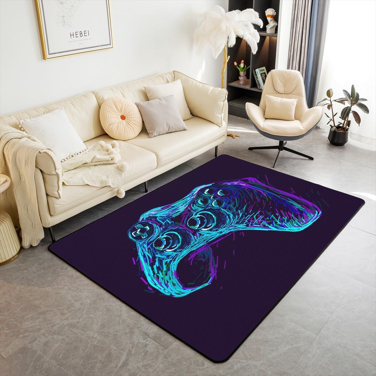 Erosebridal Gaming Carpet 4x5, Kids Gamepad Cartoon Area Rug, Video Games Gamers Rug, Hip Hop Graffiti Decorative Rug, Racing Car Accent Rug, Black White Printed Bedroom Playroom Decor