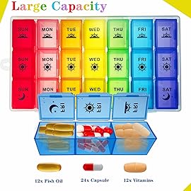 ZVZM Weekly Pill Organizer 3 Times a Day, Large Pill Box 7 Day, Medicine Organizer Box, Pill Case Container, Daily Pill Organizer for Vitamins/Fish Oils.