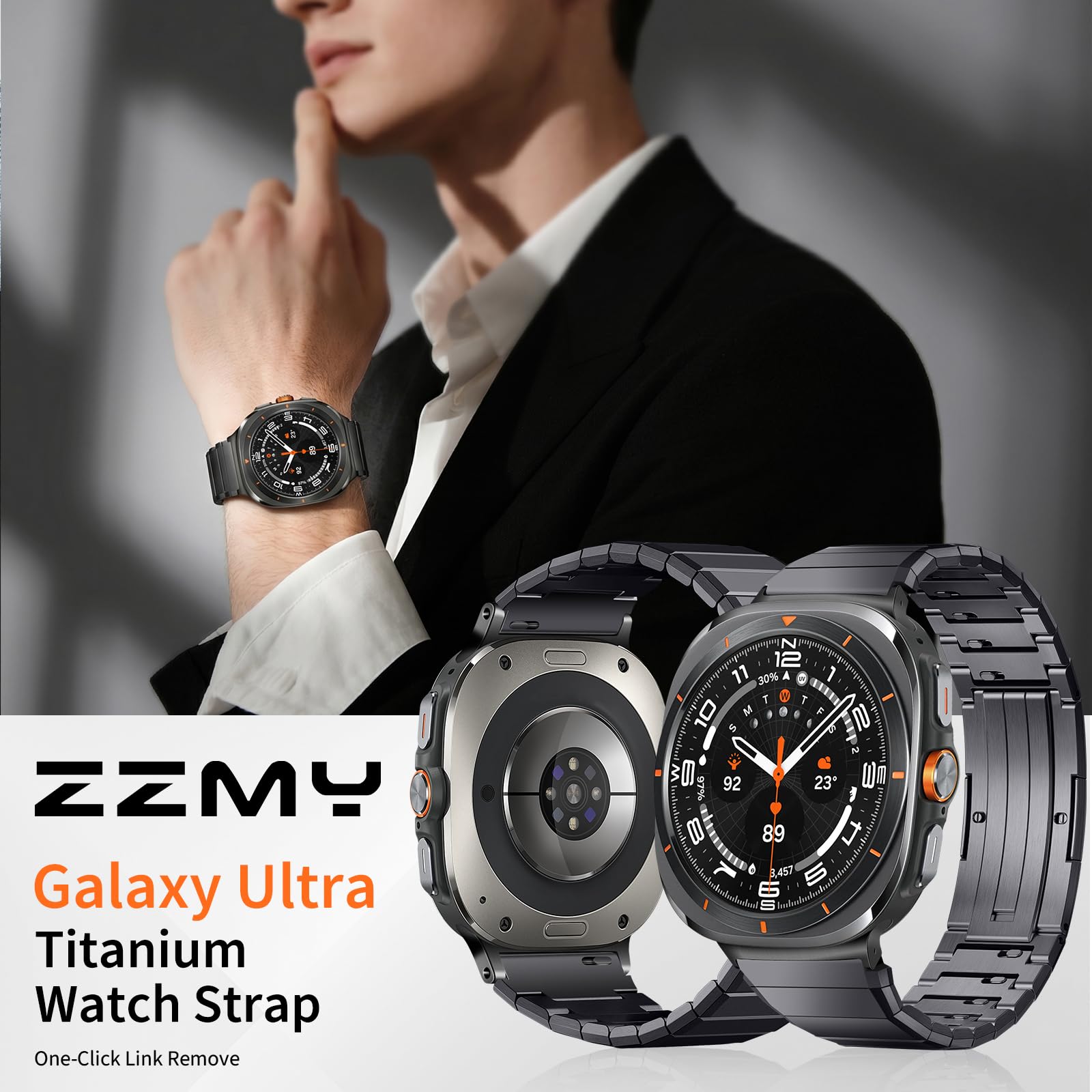 Bracelet de rechange compatible avec Samsung Galaxy Watch Ultra en titane 47 mm One Click Galaxy Watch Ultra 2024 2025 avec fermoir pliable