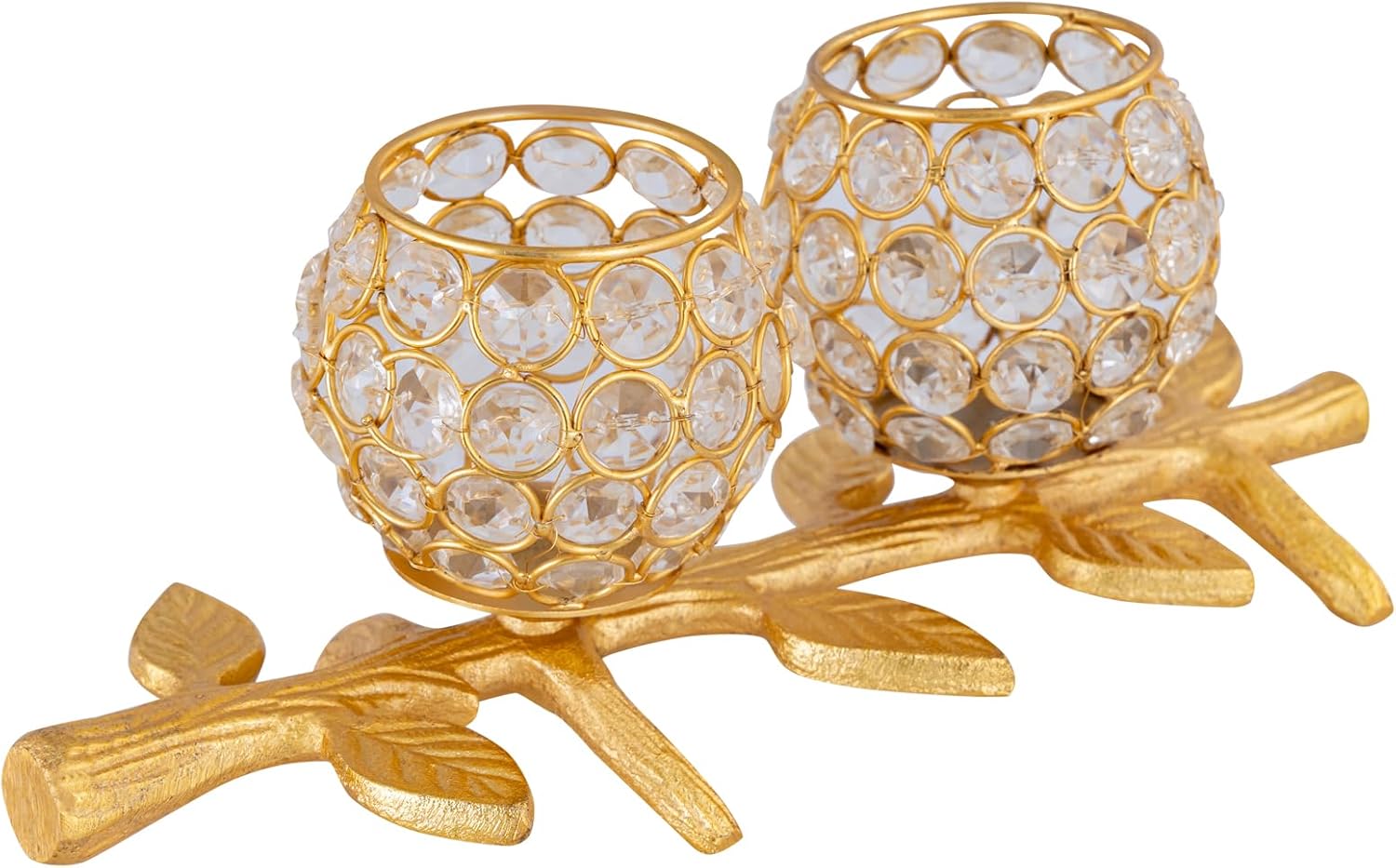 Tealight Candle Holder with Crystals | Centerpieces Votive Candle Hoder with Leaf Design | Home Décor