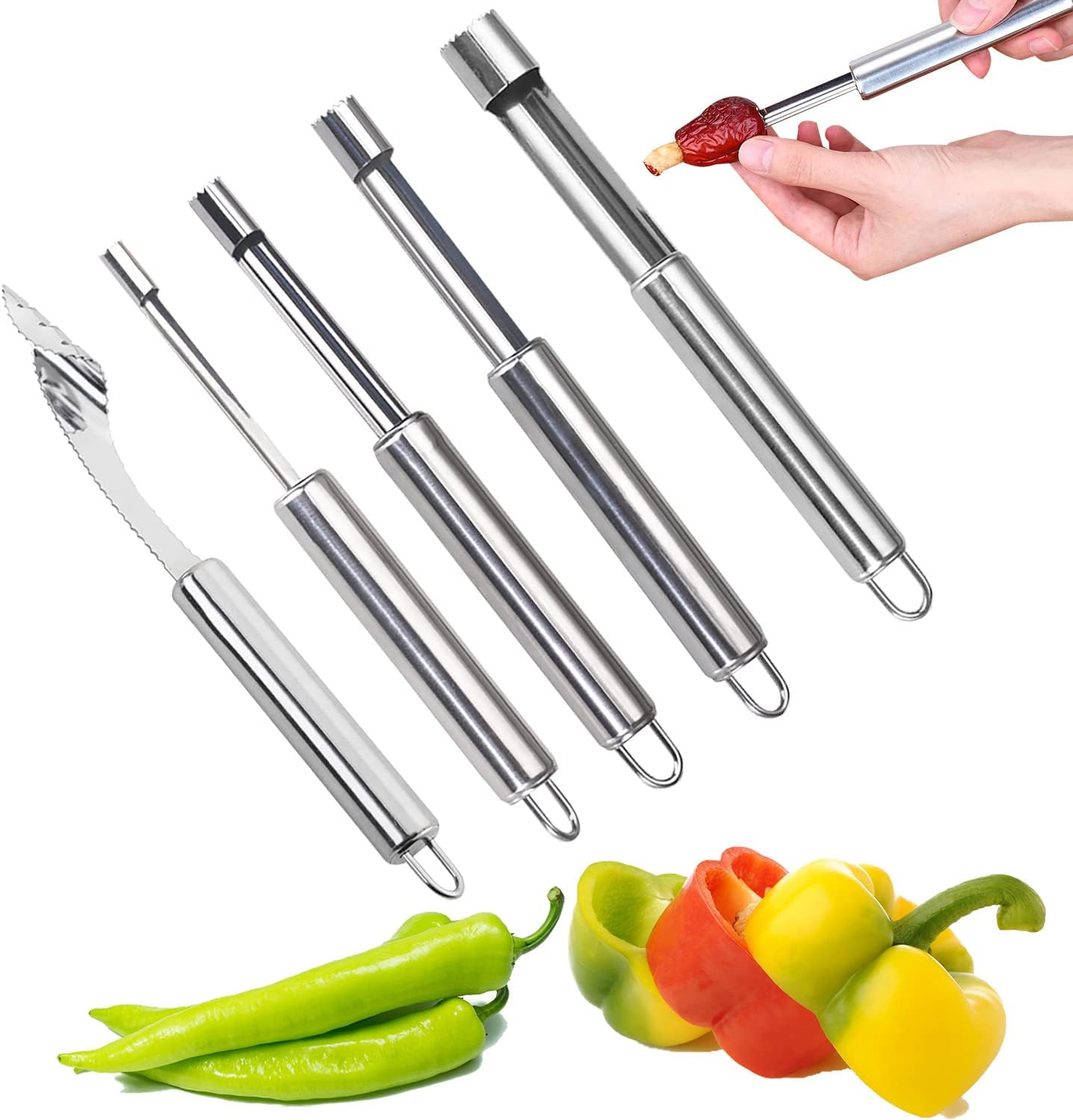 6 Pack Stainless Steel Kitchen Corer Tool Fruit and Vegetable Corer Set for Cherry Pitter strawberry Jalapeno Corer Tomato Vegetable Corer Tool
