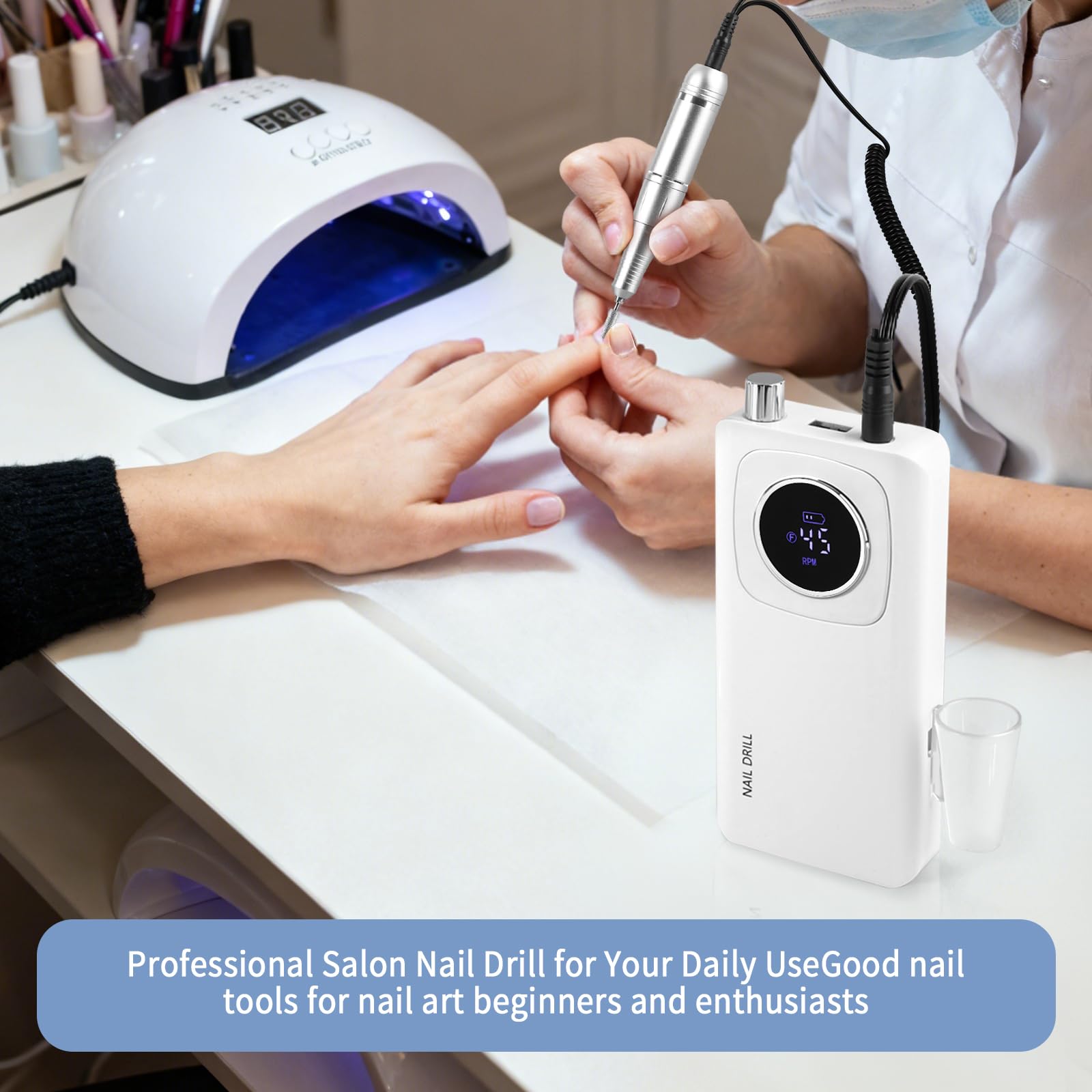 Lima elettrica senza fili, SC300F, trapano professionale ricaricabile per unghie, 30000 giri/min, kit di lime per unghie in gel acrilico, manicure e casa, bianco
