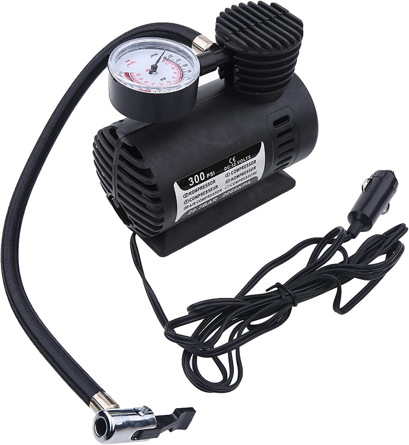 Gavigain Mini Air Compressor,Portable Electric Tire Infaltor Pump,12 Volt 300 PSI Infaltor Pump with Pressure Detector with Cigarette Lighter Plug for Car