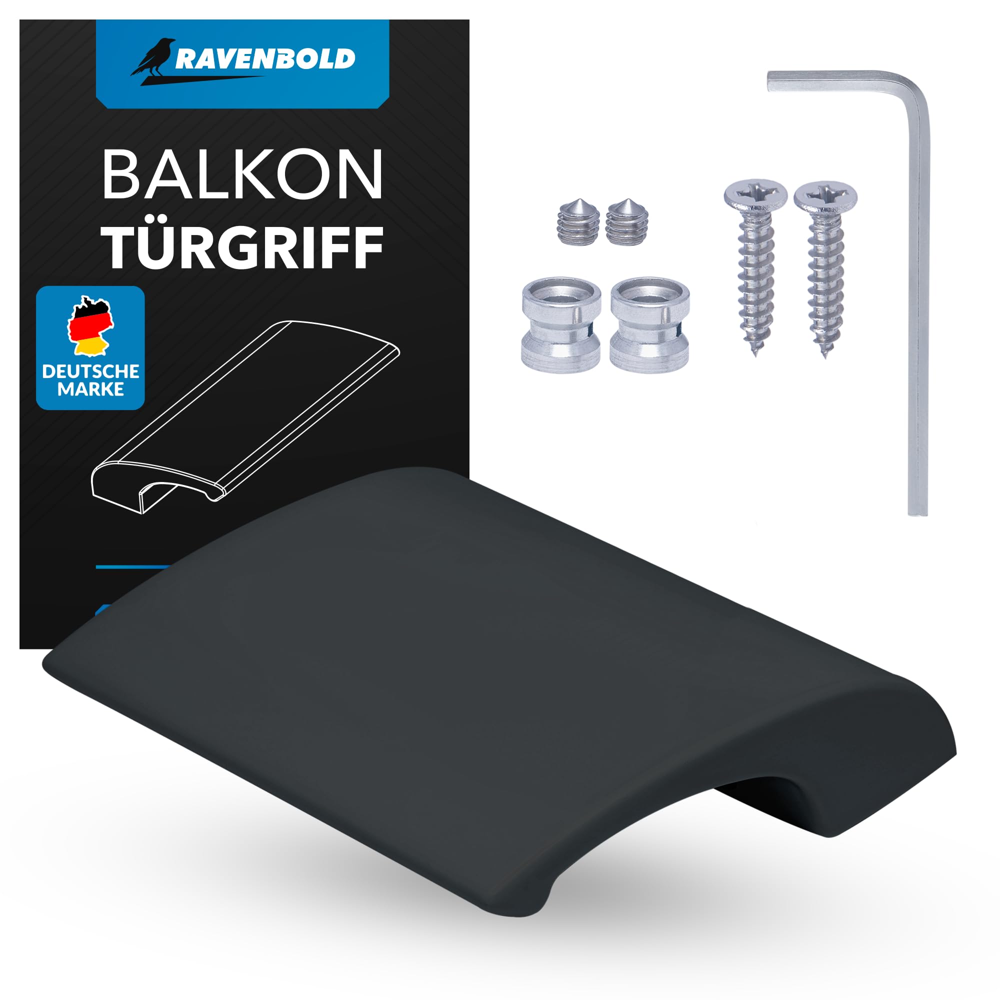RAVENBOLD Balkontürgriff für Außen - Extrem stabiler Terassentür Griff - Ziehgriff für Balkontür - aus Aluminium hergestellter Griff für Balkontür Außen (Dunkel Grau (RAL 7016))