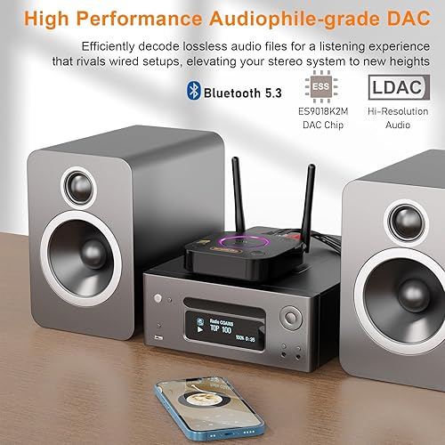 Miniatura 4 de 1Mii B06Ultra Bluetooth 5.3 Receiver with LDAC for Hi-Res Wireless Audio, HiFi Bluetooth Audio Adapter w/Audiophile DAC, 3D Surround aptX HD Low