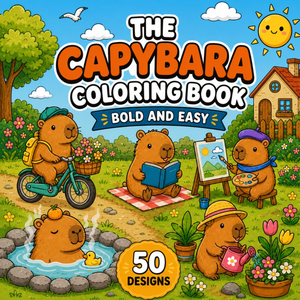 The Capybara Coloring Book: Bold & Easy Designs for Relaxing Fun