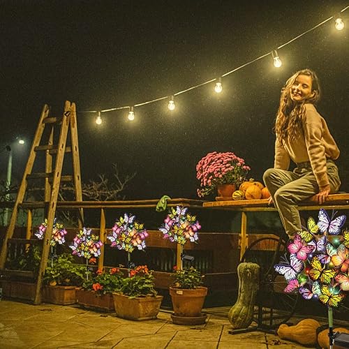Miniatura 9 de Luces solares de jardín para exteriores, impermeables, decorativas, paquete de 4 con 88 LED, 68 luces solares de mariposa para decoración de jardín,