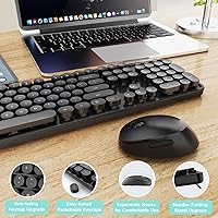 Vista 6 de Combo de teclado y mouse inalámbricos, teclado ergonómico de tamaño completo con diseño retro tipo máquina de escribir, con teclas redondas