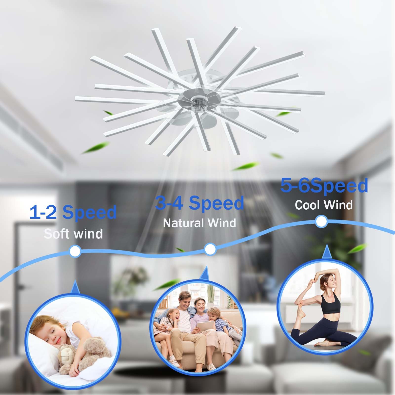 Smart Deckenventilator Mit Beleuchtung Reversible Dc Motor Modern Dimmable Ventilator Lampe Großerdeckenleuchte Mit Ventilator Groß Für Schlafzimmer Wohnzimmer LED Leise Timer-White||62cm