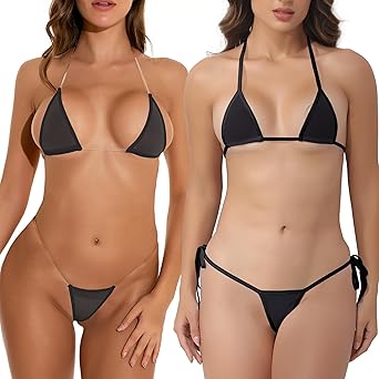 Oneheekini Women Sexy See Through Mini Micro Bra Sheer Bikini G String Bottom Set