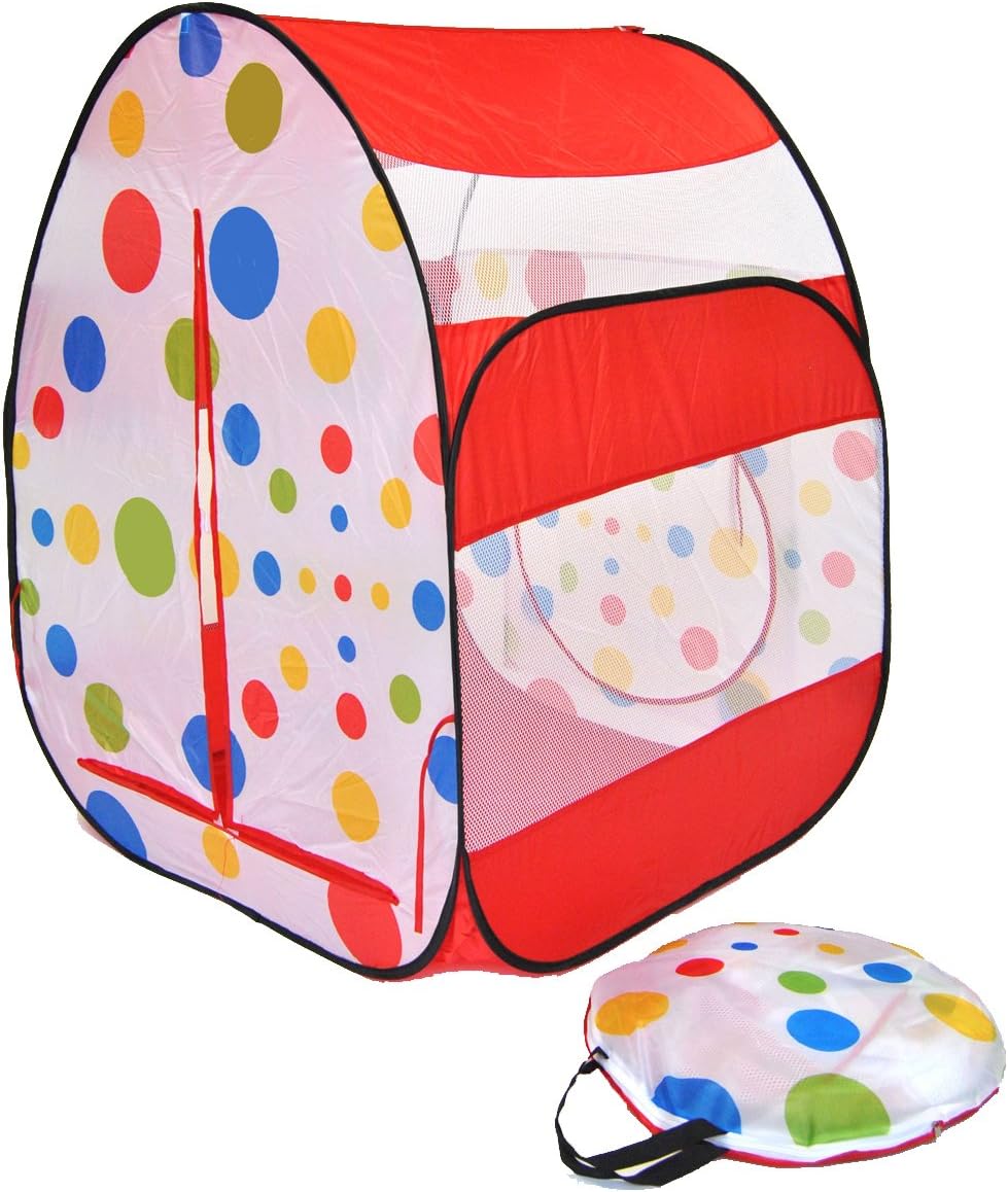 Cute Red Polka Dot Twist Play Ball Tent House for Kids w/ Safety Meshing for Child Visibility & Tote Play Tent