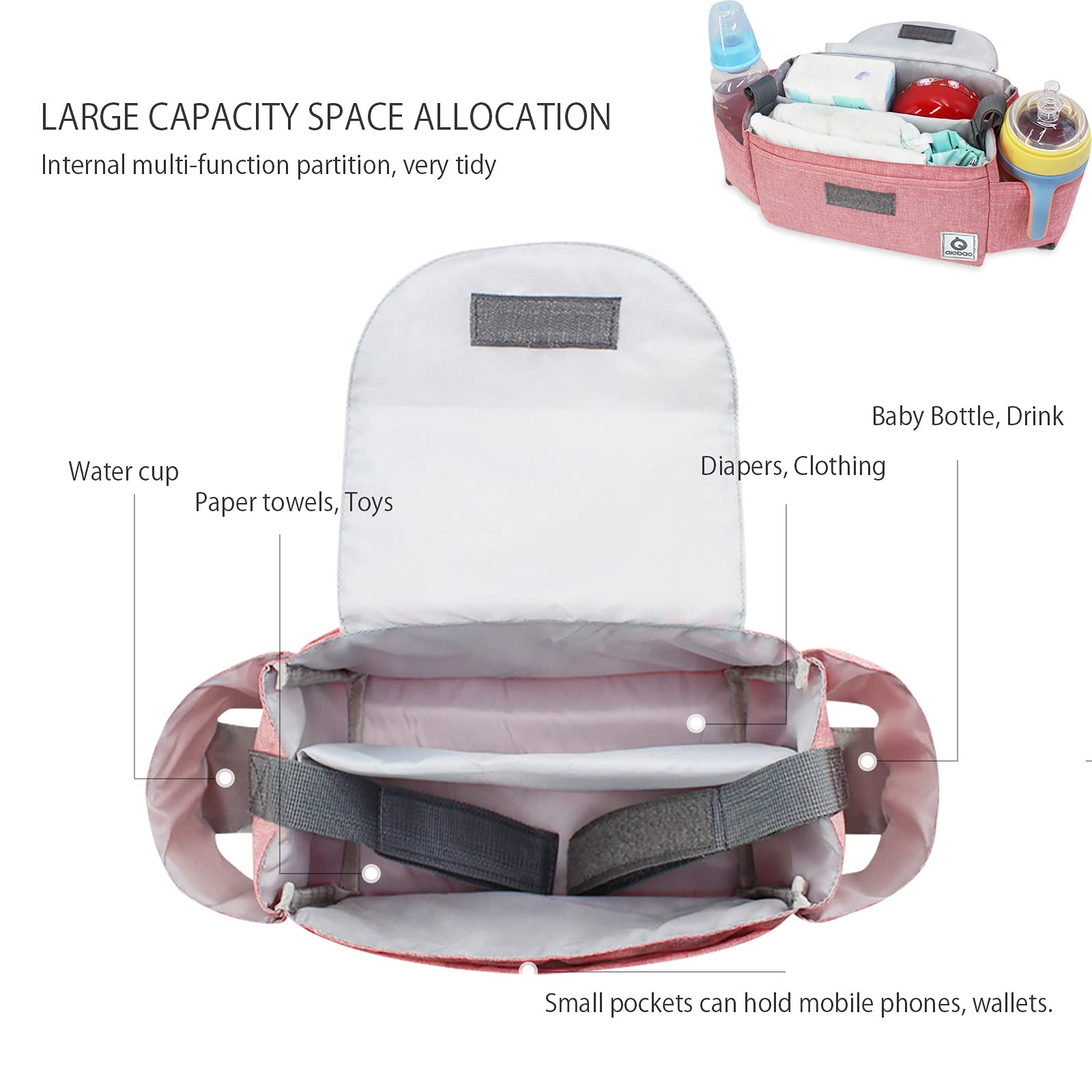 SONARIN Borsa Organizer per Passeggino,Organizzatore Universale per Passeggino,con Portabicchieri, Cinghia di Magico Strisce, Cinturino Addensato Usato come Borse a Mano, Universale(Blu Scuro,Rombo)