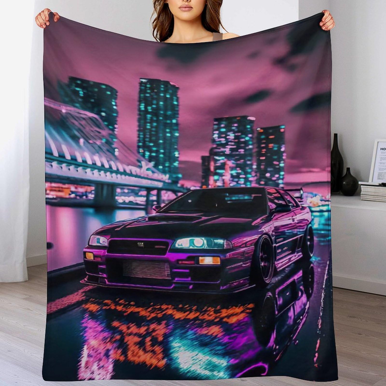 Couverture plaid canapé voiture de sport pour soirée cinéma