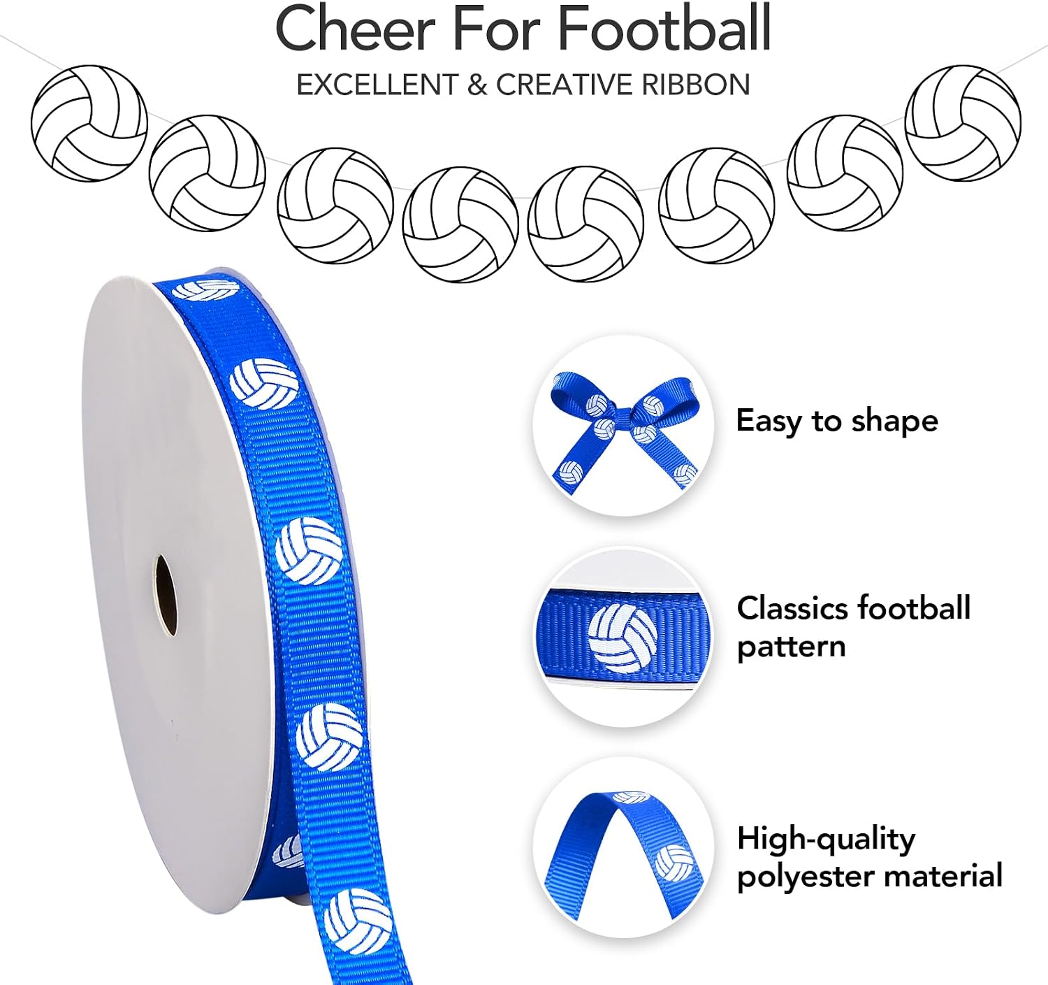 Ribest Volleyball Ribbon, 3/8 in 10 Yd, Blue/White image 2