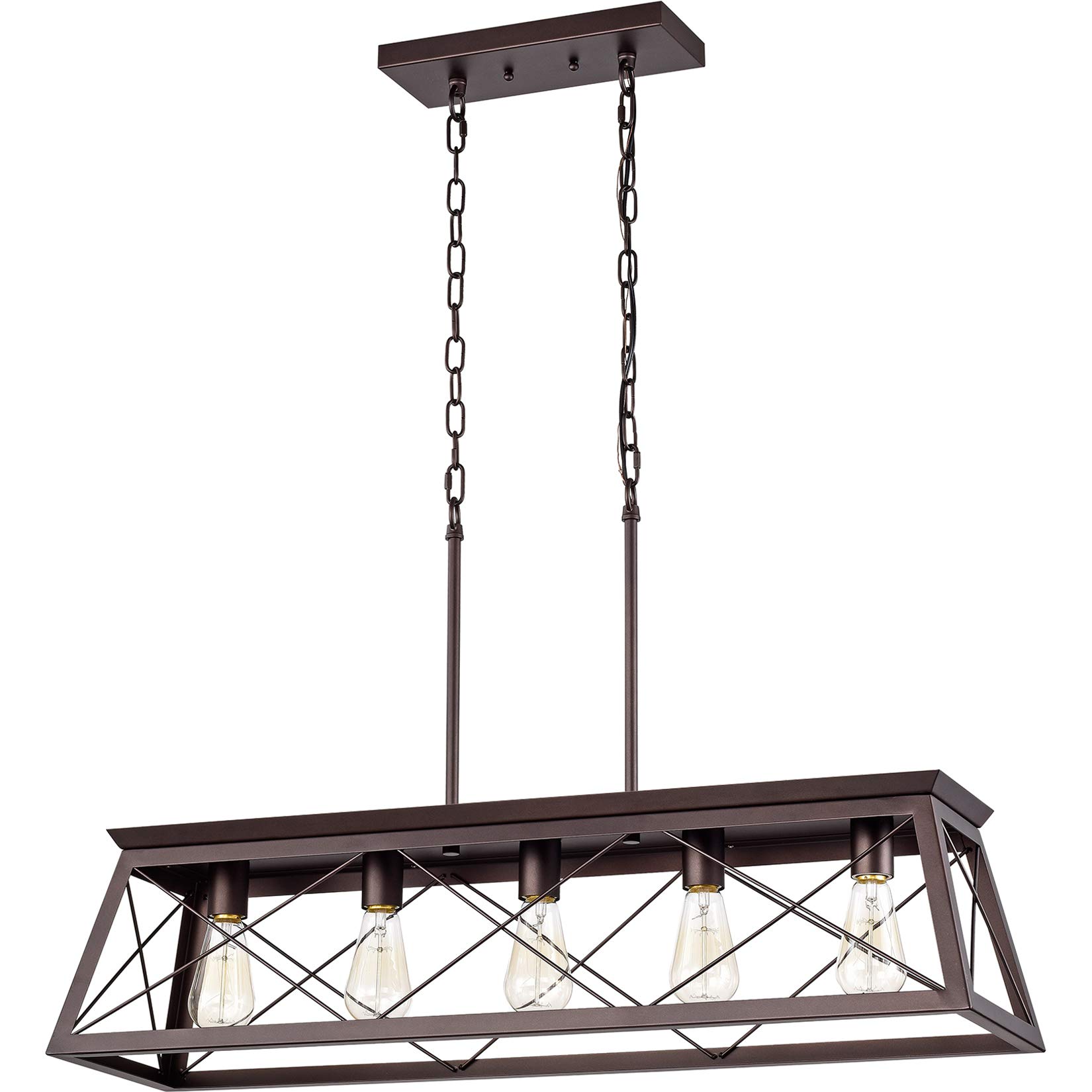 ACLand Farmhouse Linear Chandelier 5 Light Kitchen Island Pendant Lighting Industrial Metal Hanging Ceiling Light Fixture for Dining & Living Room (Oil Rubbed Bronze)