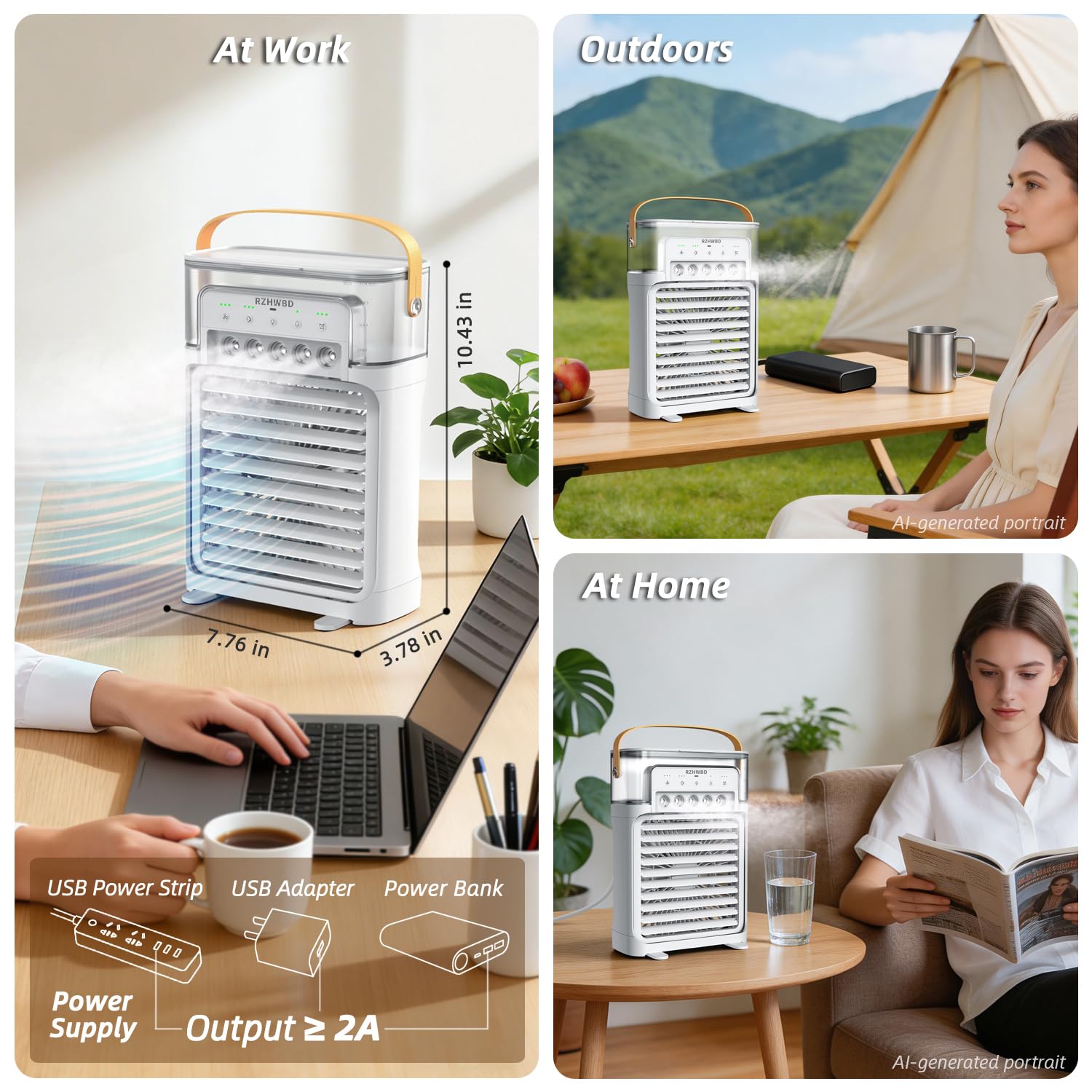 Mobile Luftkühler,7-Farben-Licht,Timer,Fernbedienung,für Zuhause/Büro/pers Weiß