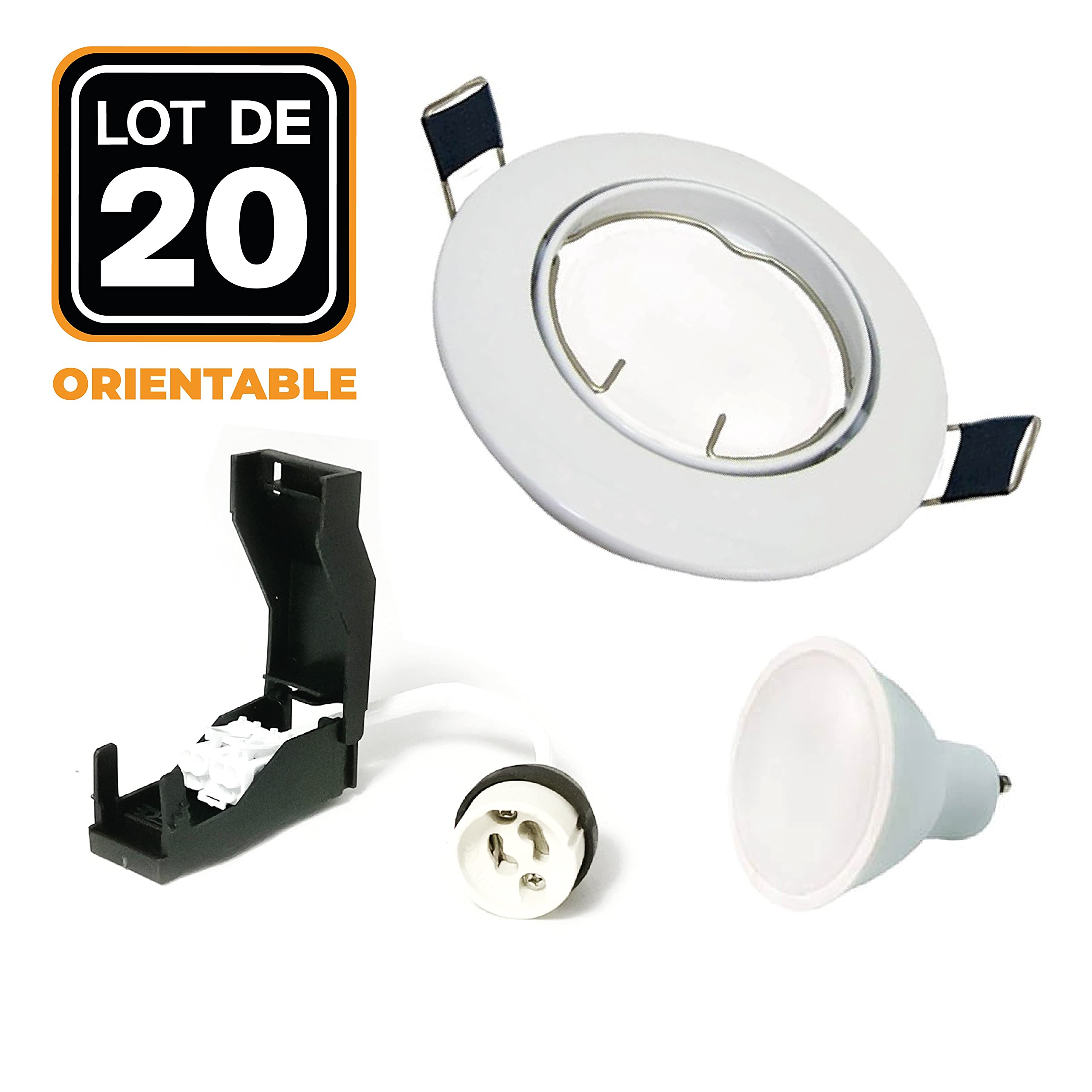 Europalamp 20 Spots encastrable orientable Blanc avec GU10 LED de 7W eqv. 56W Blanc Neutre 4500K